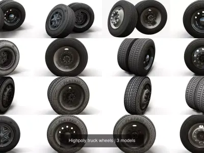 Highpoly truck wheels 3D Model Pack
