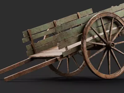 Old Rustic Wooden Cart 3D model