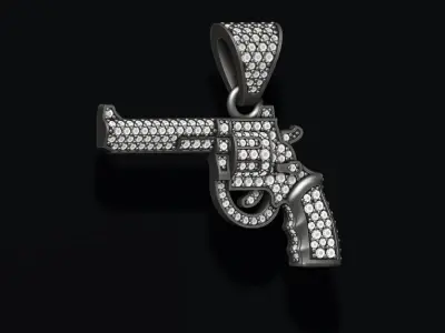 Gun revolver pendant with gemstones 3D print model