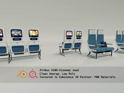 Aircraft seat-Airbus A380 economy seat-high detailed Low-poly 3D model