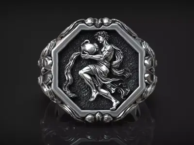 Aquarius Zodiac Horoscope Sign Antique Relief Water Signet 3D print model