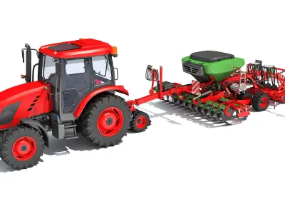 Tractor with Seed Drill 3D model 12