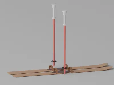 Cartoon Alpine Skis and Ski Poles 3D model