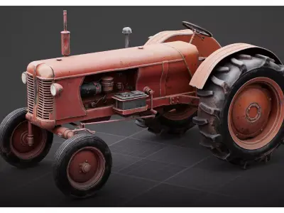Vintage Rusty Red Farm Tractor prop 3D model