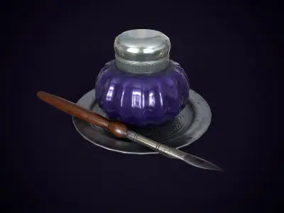 Vintage ink bottle Low-poly 3D model