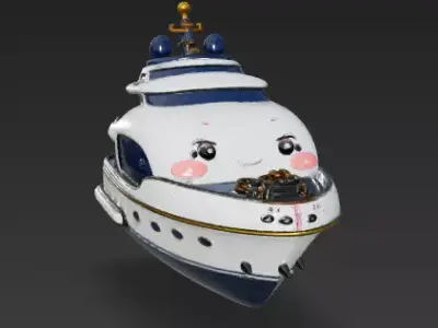 Cute Chibi Superyacht 3D Model - Kawaii Anime Boat Low-poly 3D model