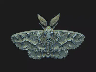 Moth dark-aesthetic macabre wall-art coin-design medallion 3D print model