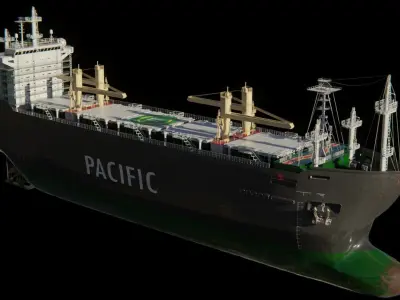 Cargo Ship with Container Cranes 3D model