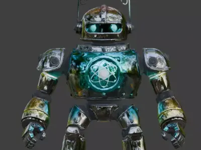 Heavy Metallic Atompunk Coilbot 3D Model Low-poly 3D model