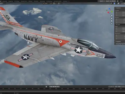 McDonnell F3H Demon jet fighter Hand painted game model Low-poly 3D model