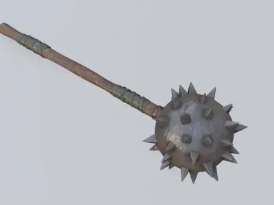 medieval Spiked Club with pbr textures Low-poly 3D model