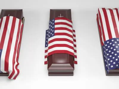 Coffins with flags  Low-poly 3D model