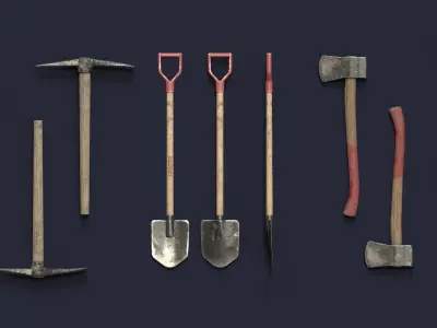 Pick and shovel and axe Low-poly 3D model