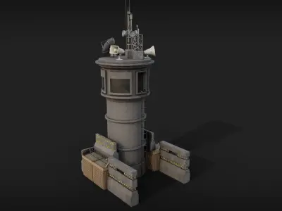 Watch Tower with barricades Low-poly 3D model