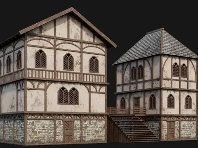 233-234-235-236 Old Medieval Houses Pack 4K Textures Low-poly 3D model