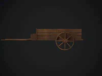  Medieval wood cart Low-poly 3D model