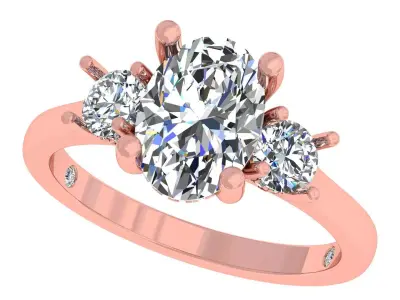 Oval And Round Stone Engagement Ring 3D print model