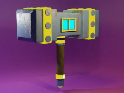 hammer with long and thick head Low-poly 3D model