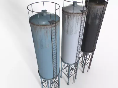  Old and Rusty Water Tanks 4 Low-poly 3D model