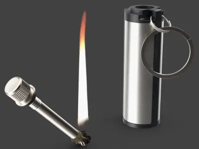 Permanent Lighter in Open State with Visible Wick and Flame 3D model