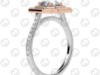 Ring 210 Radiant Shape Cathedral Double Halo pave set with Gems 3D print model