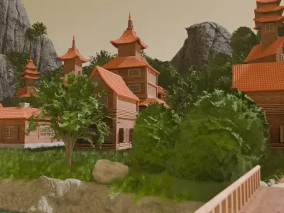 Mountain River Village 3D model purchase