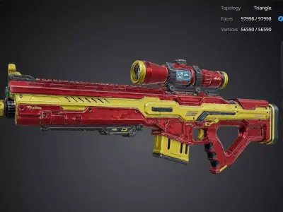 Red and Yellow Rifle 3D model