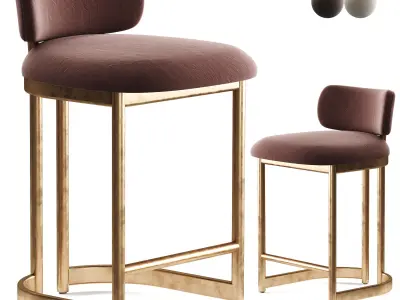 Freya Modern   Upholstered Antique Brass Counter Stool 3D model