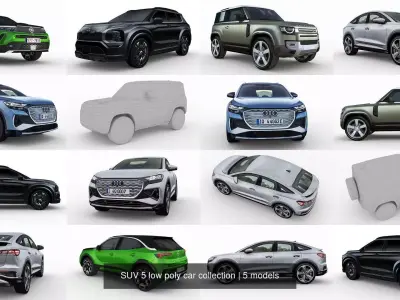 SUV 5 low poly car collection 3D Model Pack
