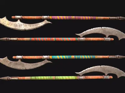 Medieval Polearms Weapon Berdysh Axe Glaive Armory Set Low-poly 3D model