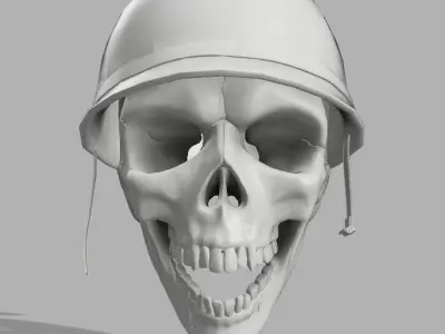 skull with military helmet 3D print model purchase