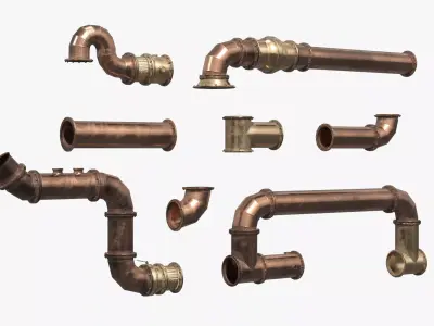 Industrial Copper Plumbing Pipe Set 3D model