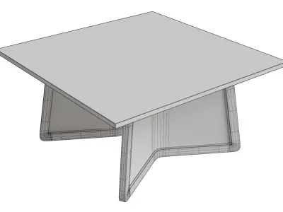 Square Coffee Table With Wooden Top And Rattan Base Low-poly 3D model