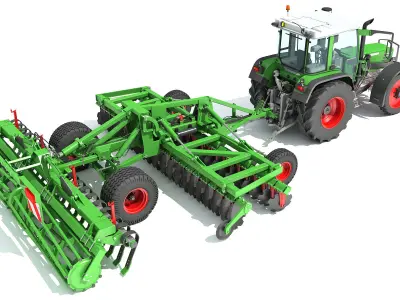 Tractor with Disc Harrow 3D model get