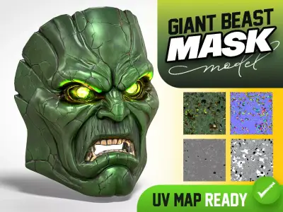 Giant Beast Mask Green Skin Texture with Glowing Eyes 3D model