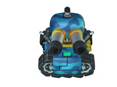 blue cartoon tank Low-poly 3D model