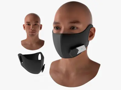 Smart Respirator Mask with Air Module on Face 3D model