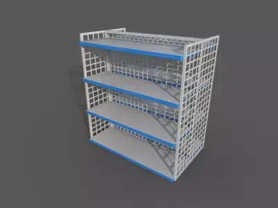 Shop market double rack shelf Low-poly 3D model