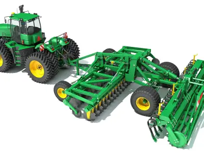 Tractor with Seed Drill 3D model 10