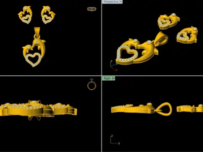  Fancy Heart Pendant Set - 009 3D print model