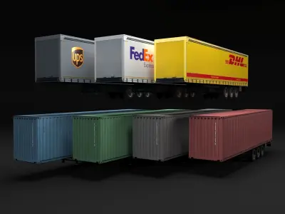 Semi trailers set Low-poly 3D model