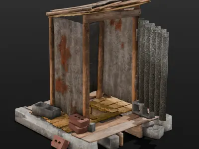  Rusted Old Toilet Low-poly 3D model