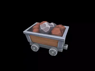 Low Poly Stylized Copper Mine Cart Low-poly 3D model