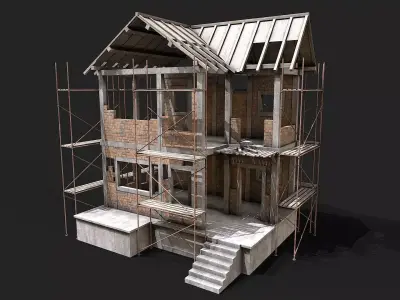 Building Construction and Scaffolding Low-poly 3D model
