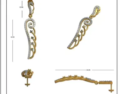 Solitaire Earrings 3DM STL OBJ FBX Render Details 3D print model