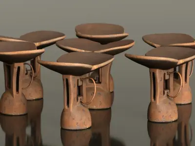 44 African Headrests Antique Carved Wood 3D Model Pack