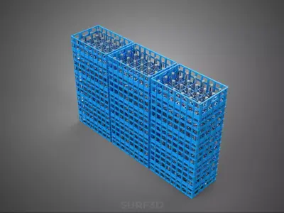 PACKED BLUE PLASTIC BOTTLE CRATES STACKED VERTICAL RACK TRAY BOX 3D model