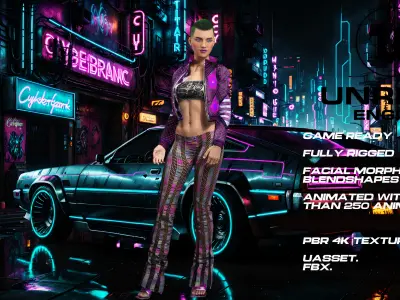 CyberPunk girl full rigged - game ready - animated Low-poly 3D model purchase