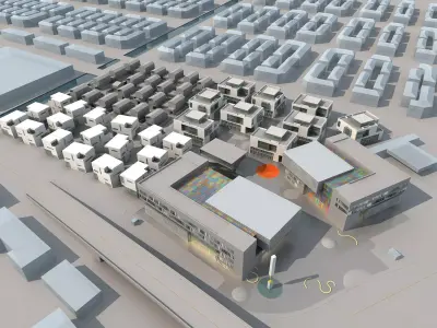 Architecture residential complex 3D model shop