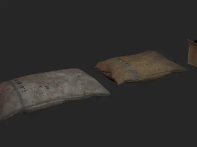 Low Poly Dirty Grain Sack and Cardboard Box Low-poly 3D model